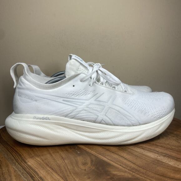 ASICS Gel Nimbus 25 White Silver Mens Triple White Size 13 Running Shoes1011B547 - Picture 1 of 11